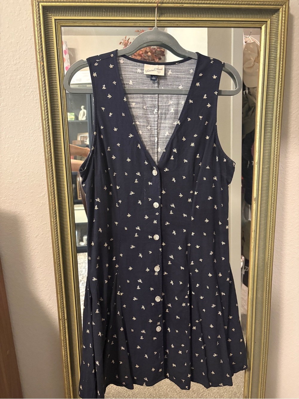 Universal Thread Navy Sleeveless Button-Front Floral Dress size Large